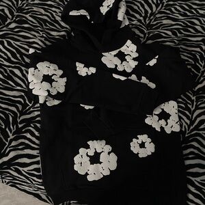 Black Hoodie with White Floral Design